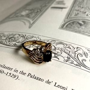 1970s 14KT HGE antique gilt and obsidian three-dimensional ring (No. 15)